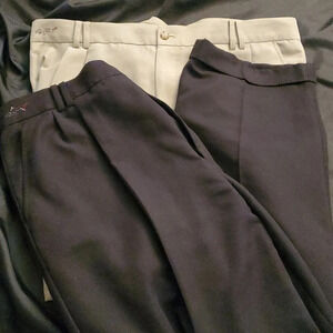 2 Pairs Mens Greg Norman Pants Khaki and Navy Wrinkle Free, Cuff Bottom & Crease